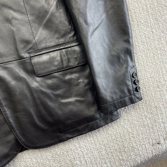 VTG Cordovan Black Leather Blazer Jacket Sports Coat Men Sz L Boxy 2 Button - Picture 5 of 14